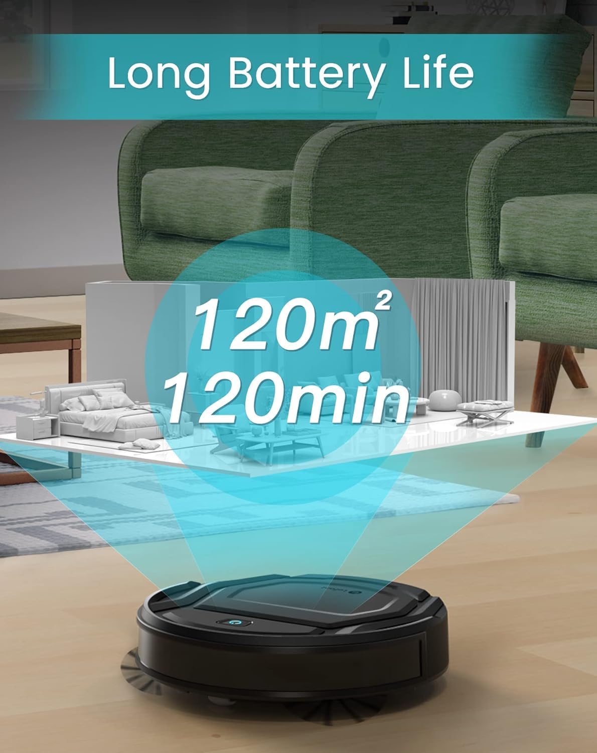 Lefant M210 Robot Vacuum Cleaner, 120-Min Runtime, Compact Design, Powerful Suction, Low Noise, Wi-Fi/App/Voice Control, Self-Charging, Scheduled Cleaning, Ideal for Pet Hair and Hard Floors, Black