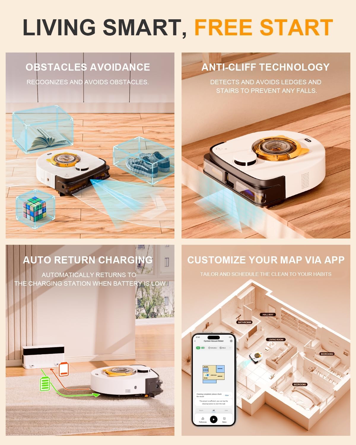 Robot Vacuum Cleaner with 22,000Pa Ultra-Strong Suction - Automatic Robot Vacuum for Pet Hair & Carpets, Tangle-Free Cleaning, Smart Mapping with LiDAR Navigation, App Controlled Vacuum Robot