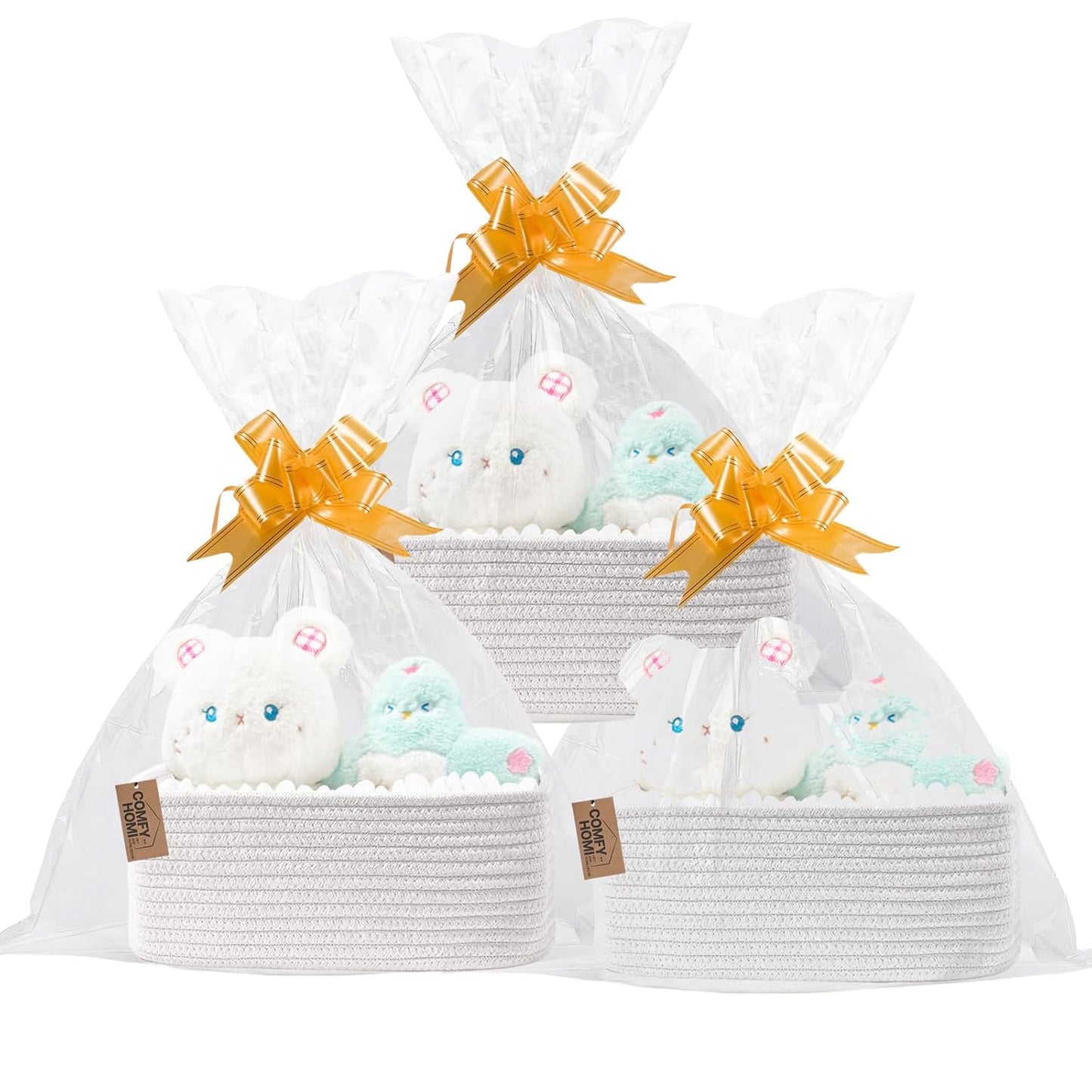 COMFY-HOMI 11.5"x7.5"x4.7" Storage Baskets for Organizing | Cotton Rope Woven Basket | Toy Storage Bin Box | Basket for Shelves, Closet Organizer Bin, Decorative Closet Shelf, 3 Pack, All white