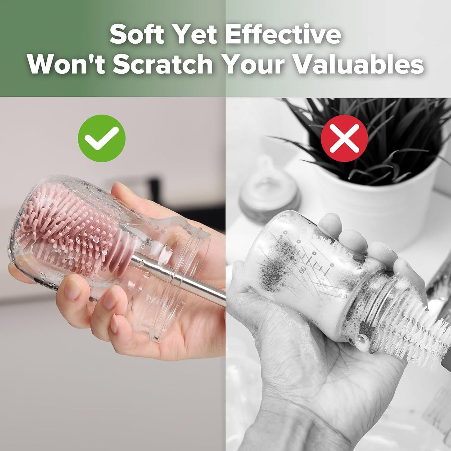 Haakaa Silicone Cleaning Brush Kit - Baby Bottle Brush Cleaner for Breast Pump,Nipple,Breast Milk Storage Bag,Reusable Straw,Sippy Cup - Food Grade Silicone Bristles, Portable - 3 Pcs - Pink