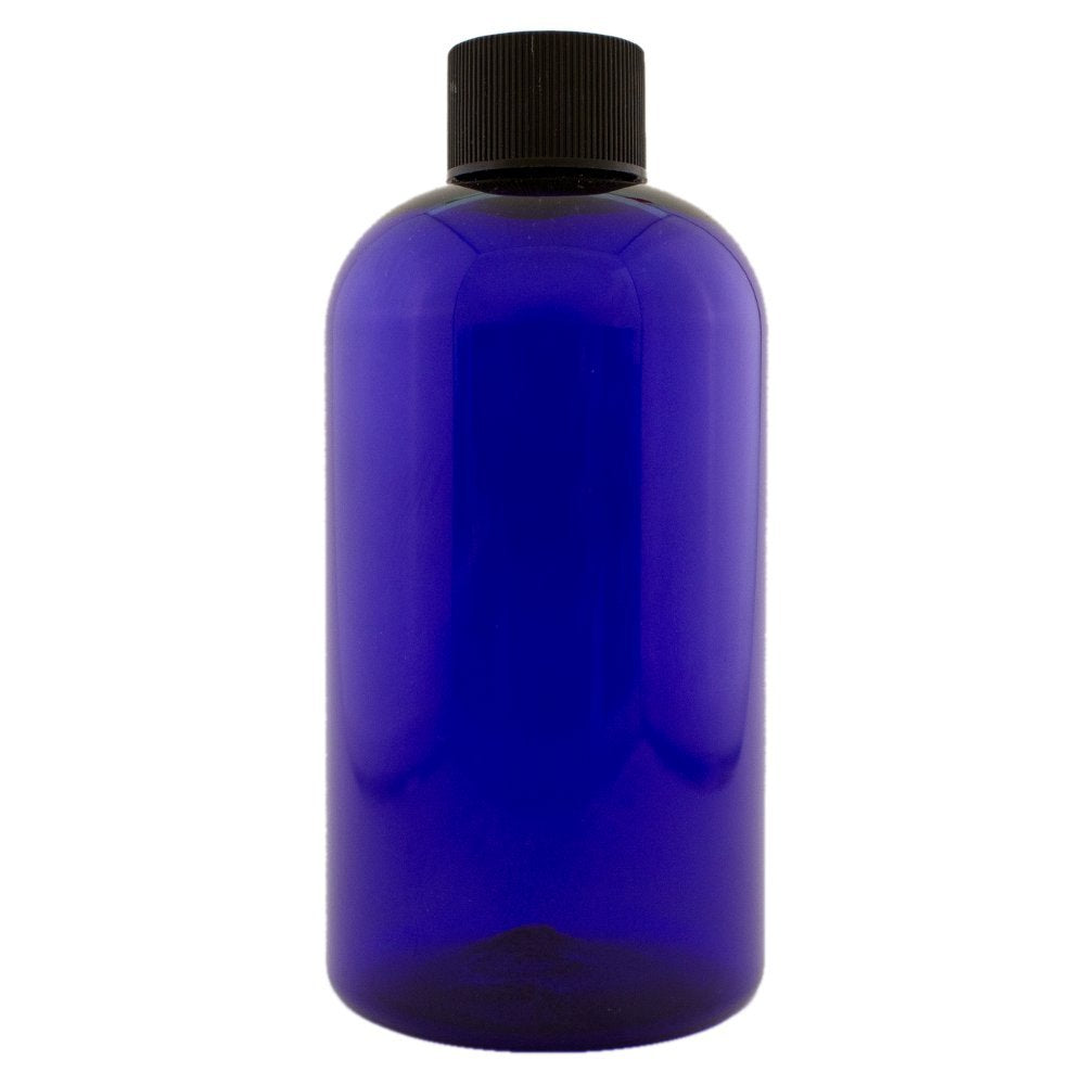 8 fl oz Cobalt Blue Plastic Bottle with Black Cap (24 Pack)