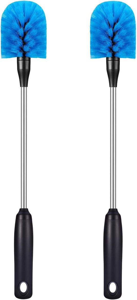 Stainless Steel Bottle Brush with Replaceable Head, Long Handle Scrub Brush for Water Bottles, Glasswares, Mugs, Flasks, Tumblers, Vases, and Kitchen Sink, 2 Pack, 15 in