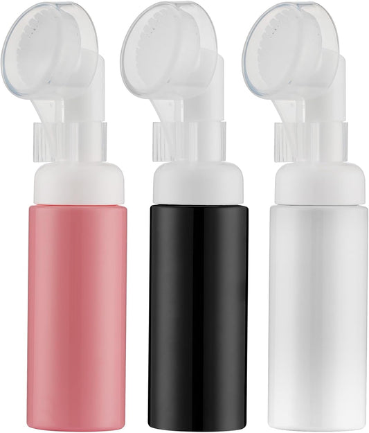 2 OZ Foam Bottle with Brush, Empty Foaming Dispensers to Travel for Soap, Shampoo (3pcs, 3colors)