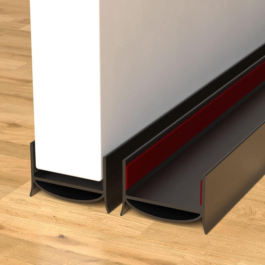 Door Draft Stopper, Strong Adhesive Door Sweep for Exterior and Interior Doors, 39” Length Cuttable Under Door Seal. (Black, 2 Pack)