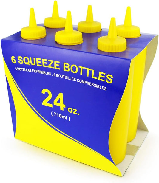 New Star Foodservice 26559 Squeeze Bottles, Plastic, 24 oz, Yellow, Pack of 6