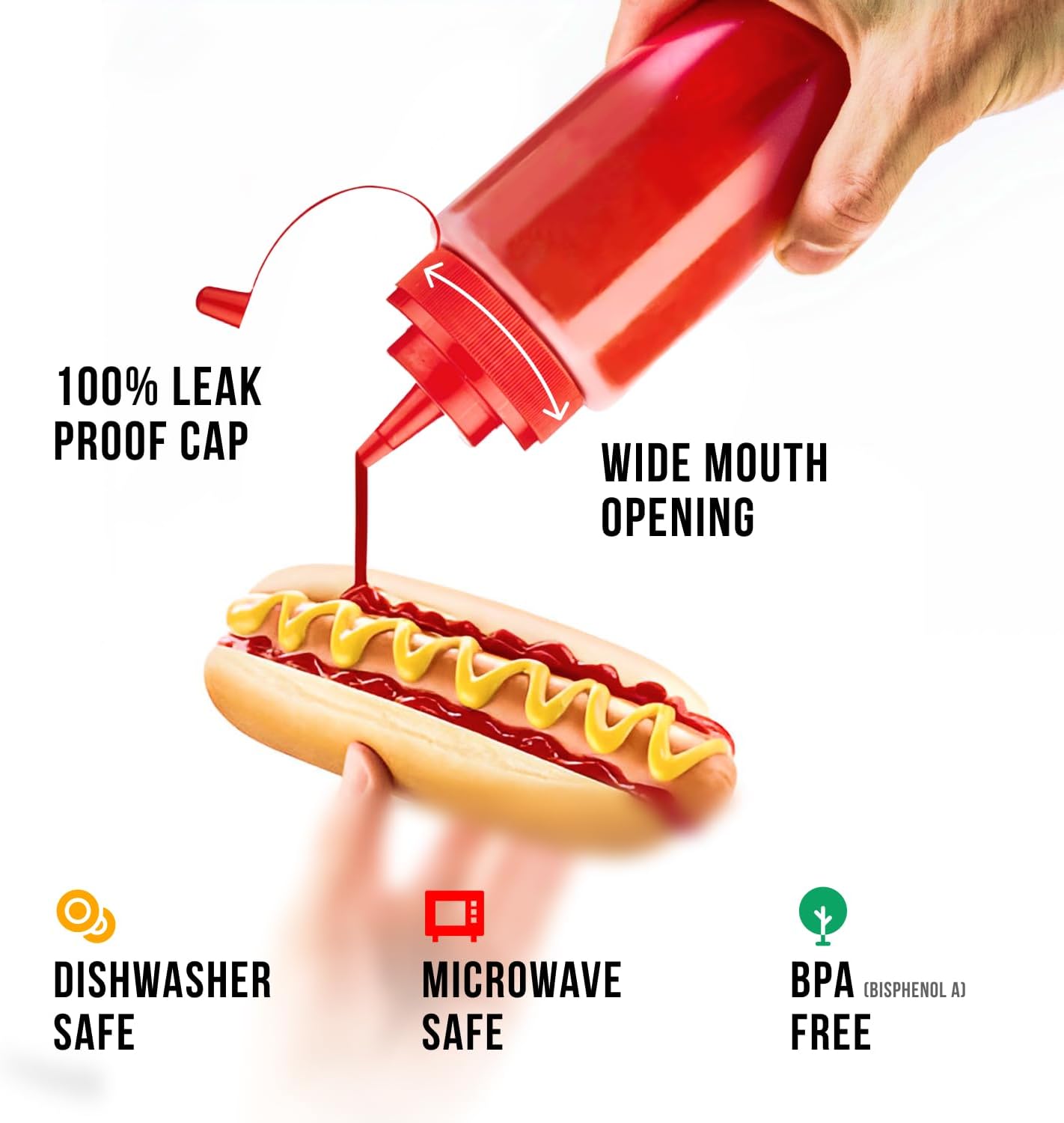 Norcalway 24 oz Condiment Squeeze Bottles for Sauces - Leak Proof - 4 Pack (XL)