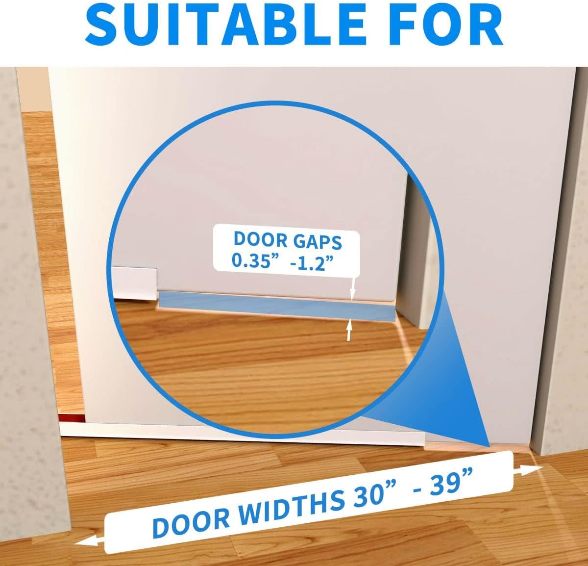 Door Draft Stopper, Strong Adhesive Door Sweep for Exterior and Interior Doors, 39” Length Cuttable Under Door Seal. (White, 2 Pack)