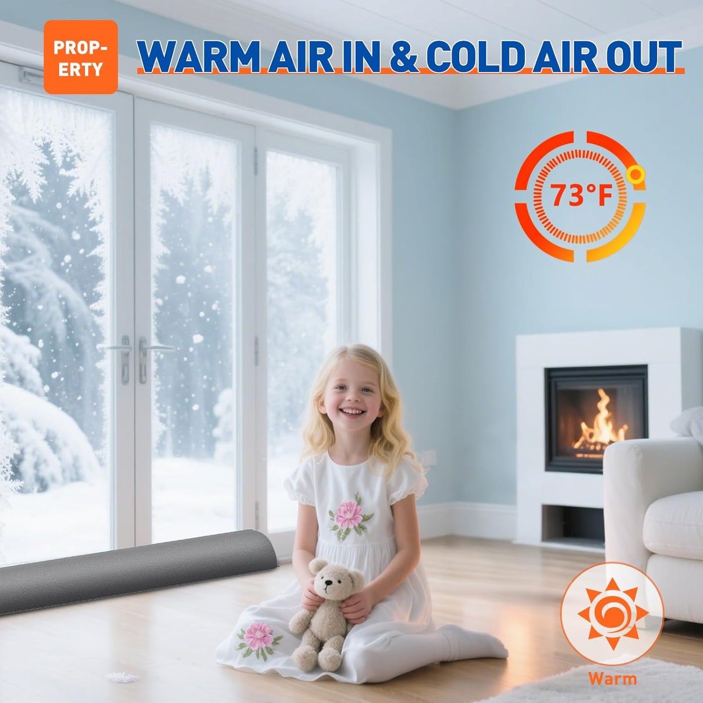 MAGZO Door Draft Stopper 32 Inches, Weighted Triangular Door Snake for Winter Noise Blocker with Hook Loops,Gray