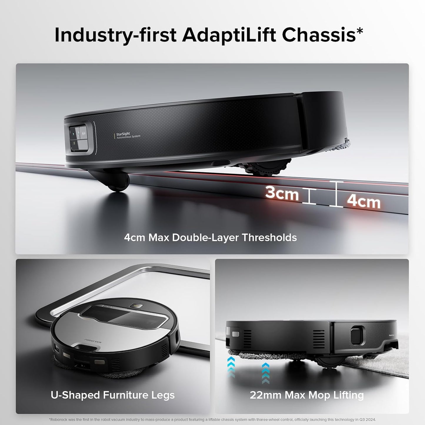 roborock Saros Z70 Robot Vacuum and Mop, OmniGrip Arm, AI-Powered, 22,000Pa Suction, 3.14’’ Ultra Slim, FlexiArm Riser Technology, AdaptiLift Chassis, Obstacle Avoidance, Auto Mop Washing & Drying