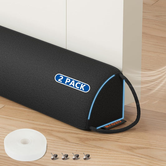 MAGZO Door Draft Stopper 30 Inches, 2 Pack Weighted Triangular Door Snake for Winter Noise Blocker with Hook Loops,Black