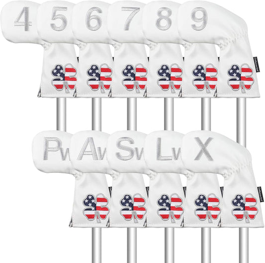 CRAFTSMAN GOLF 11pcs /Set USA US Flag Clover Leather Left Right Black White Green Dark Blue Iron Covers Headcover Also Available for Custom Version with Your Name