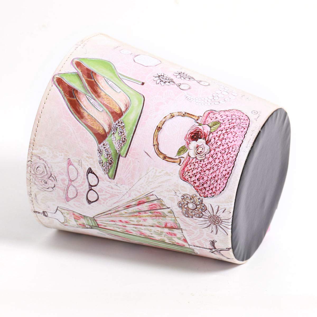 PU Leather Small Trash Can Wastebasket, Round Garbage Container Basket for Bathrooms, Laundry Room, Kitchens, Offices, Kids Rooms, Bedrooms,Dorms,Home Decorative Art Bin, 2.9 Gallon(Fashion Style)