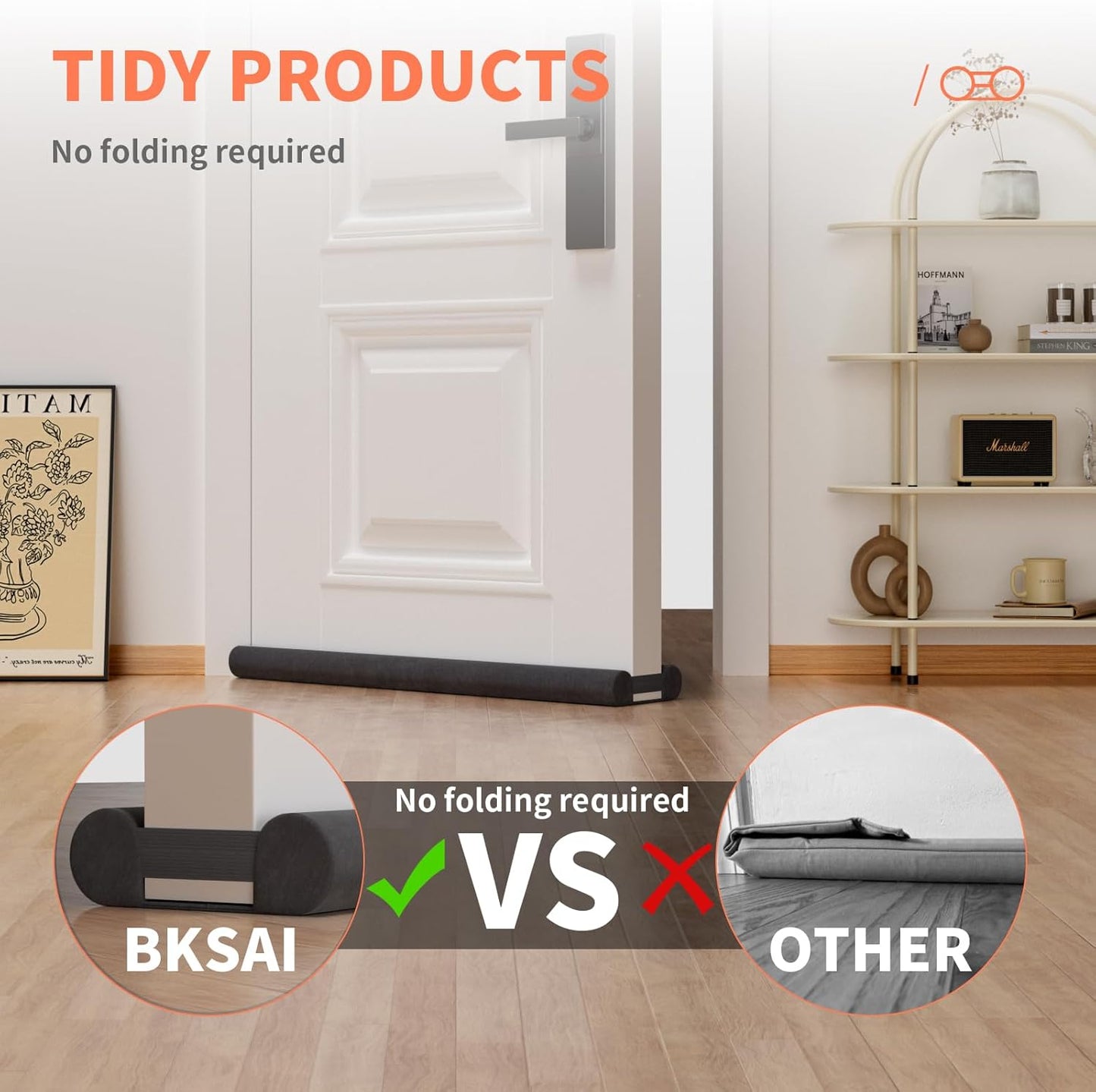 Door Draft Stopper for Bottom of Door, Under Door Gap Filler/Seal for Big Gap, No Folding Required, Flexible Installation Door Sweep soundproofing Strip for Home & Apartment, 32-36in, Black