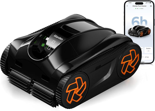 (2025 Upgrade) iGarden Pool Cleaner K60, 6H Cordless Robotic Pool Vacuum for Inground & Above Ground Pools, AI Timer, Smart Navigation, Floor, Walls&Waterline Scrubber, Touchscreen, Auto-Parking
