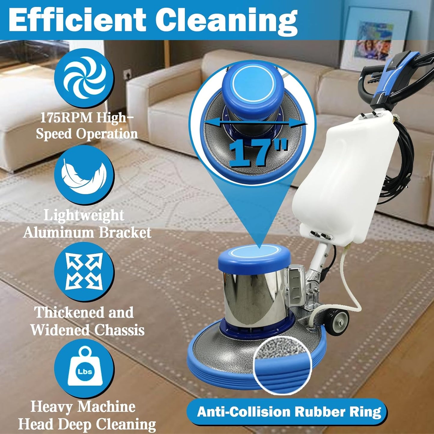 TECHTONGDA Floor Polisher Commercial Floor Buffer Scrubber Buffer Polisher Machine 17" Carpet Cleaning Machine Industrial Orbiter Floor Cleaning 175RPM with 3gal Tank and 3 Brush heads