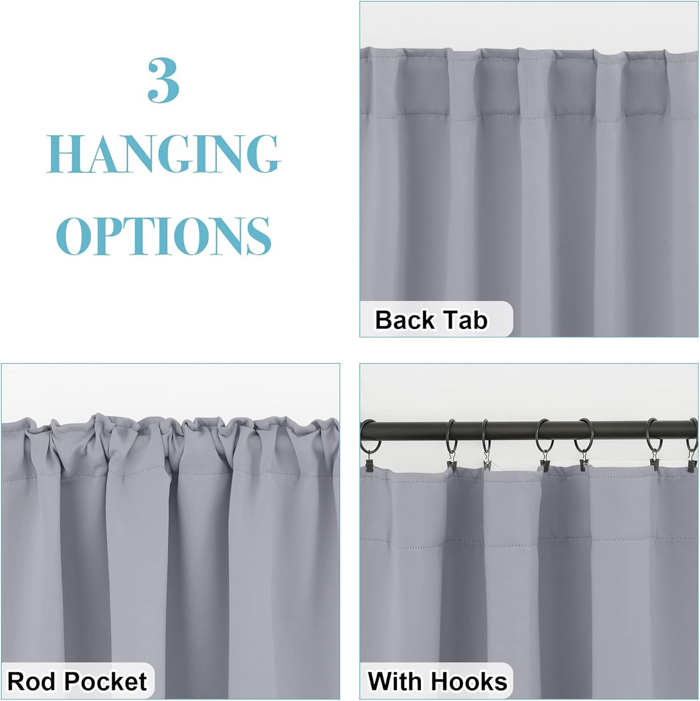 RYB HOME Small Window Curtains Blackout, Privacy Thermal Insulating Drapes for Bedroom Bathroom Basement Cafe Classroom Window Decor, W 34 x L 45 inches, Silver Grey, 2 Panels