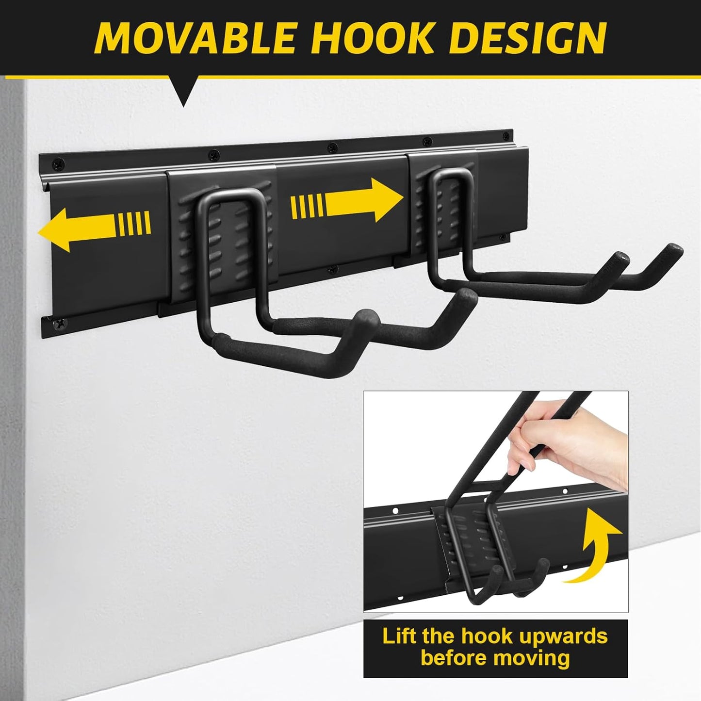 Garage Tool Organizer Wall Mount, 48 Inches Garden Tool Organizer with Adjustable Hooks, Metal Garage Storage Rack Max Loading 440lbs, Tool Holder for Hanging Rake Broom Mop Snowboard