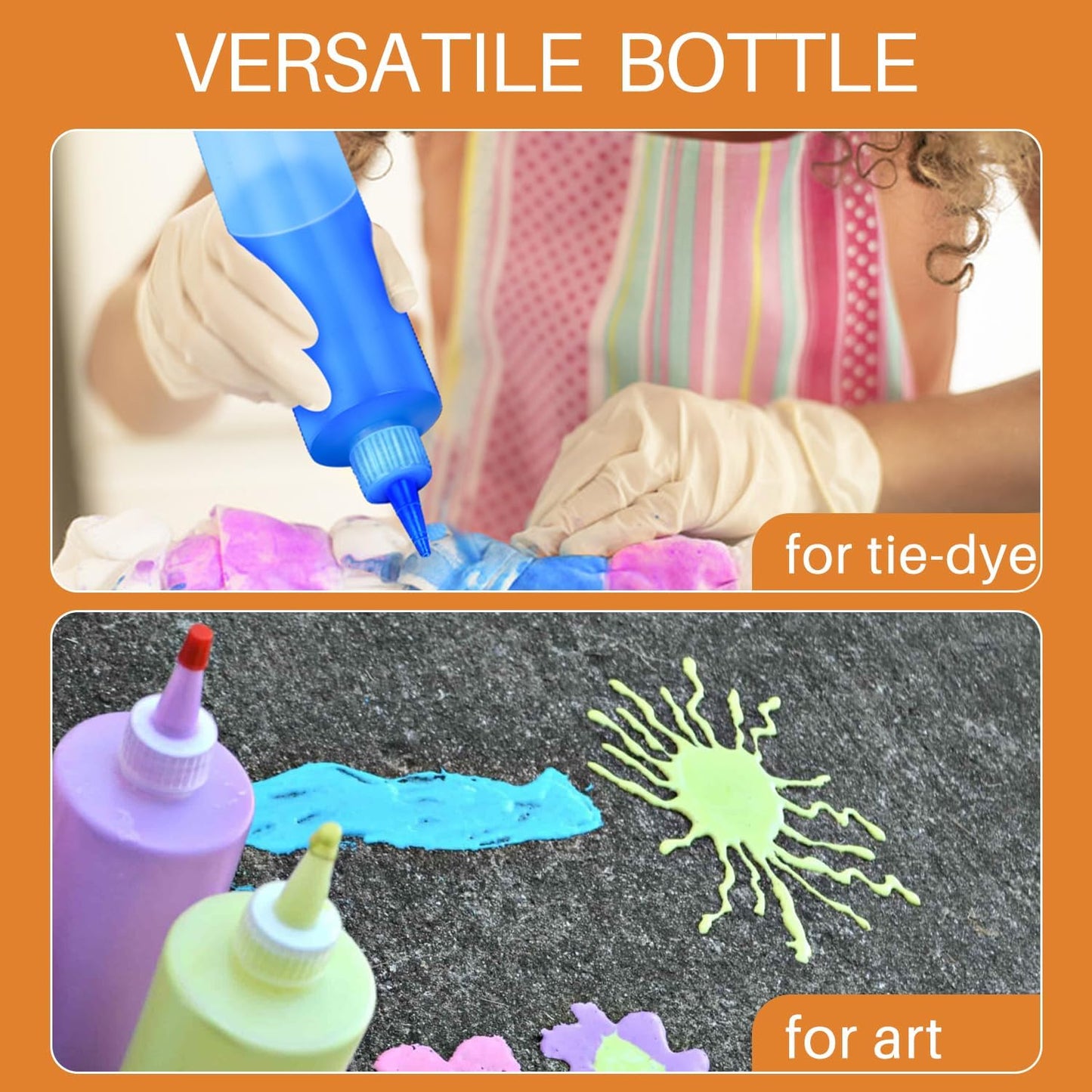 Squeeze Bottles, 16oz Plastic Condiment Squeeze Bottles with Labels & Funnels & Brusher for Liquids Sauces Ketchup Oil, 6 Pack