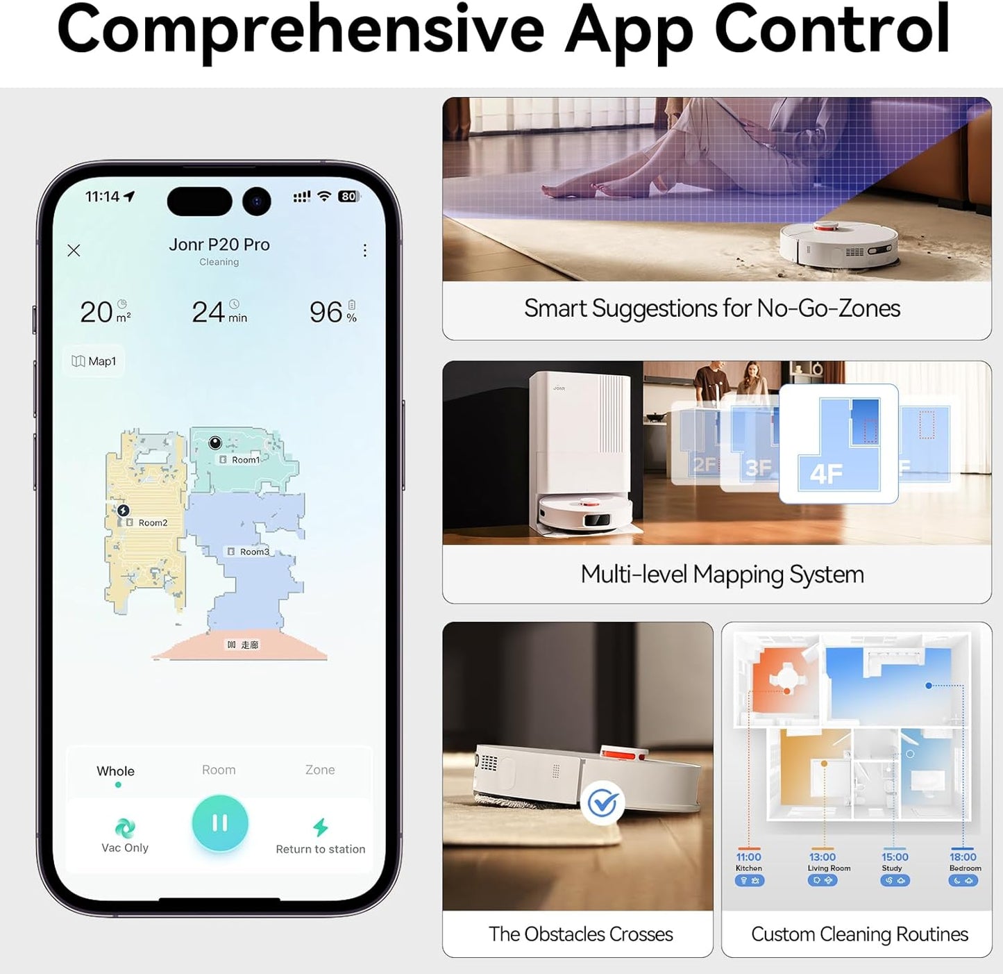 JONR P20 Pro Robot Vacuum and Mop with Self-Emptying, Self Lifting, 8000Pa Station, Auto Mop Washing & Hot Drying, Self-Refilling, Obstacle Avoidance, Adaptive Edge Mopping, LiDAR Navigation