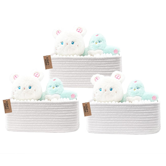 COMFY-HOMI 11.5"x7.5"x4.7" Storage Baskets for Organizing | Cotton Rope Woven Basket | Toy Storage Bin Box | Basket for Shelves, Closet Organizer Bin, Decorative Closet Shelf, 3 Pack, All white