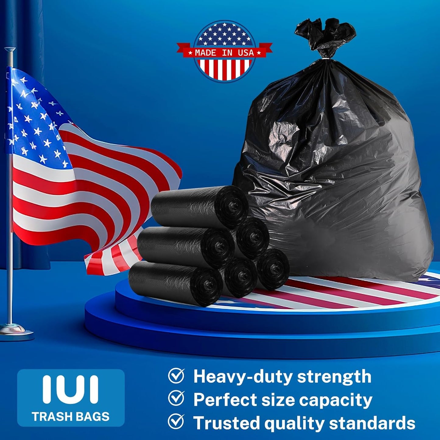 Heavy Duty Trash Bags 55-60 Gallon, Black - 100 Count Bulk Pack | 38" x 58" | Durable & Tear-Resistant Garbage Bags for Home, Commercial, Construction & Outdoor Use | Made in USA