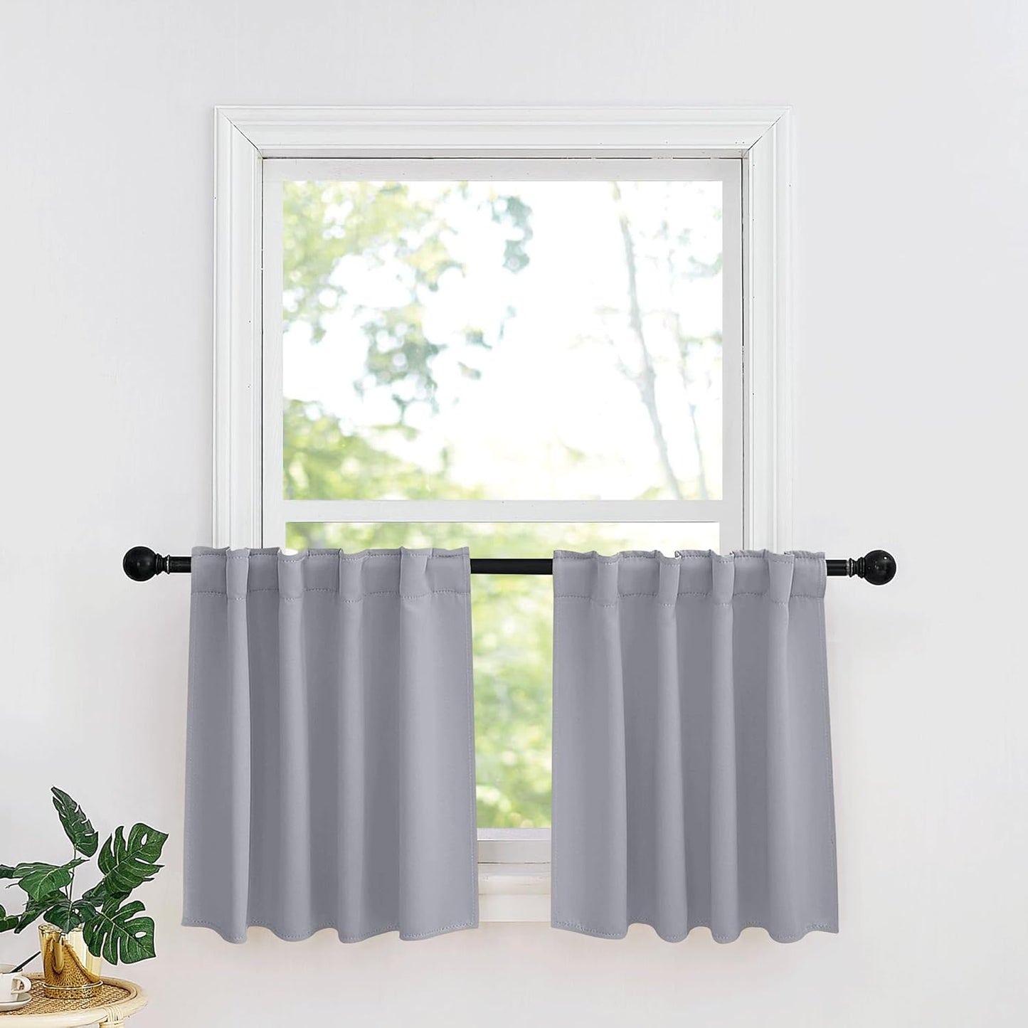 RYB HOME Kitchen Window Curtains - Blackout Privacy Half Window Curtains for Bedroom Bathroom Dining Living Room Cafe Office Short Tiers Drapes, W 34 x L 36 inches, 2 Panels, Silver Grey