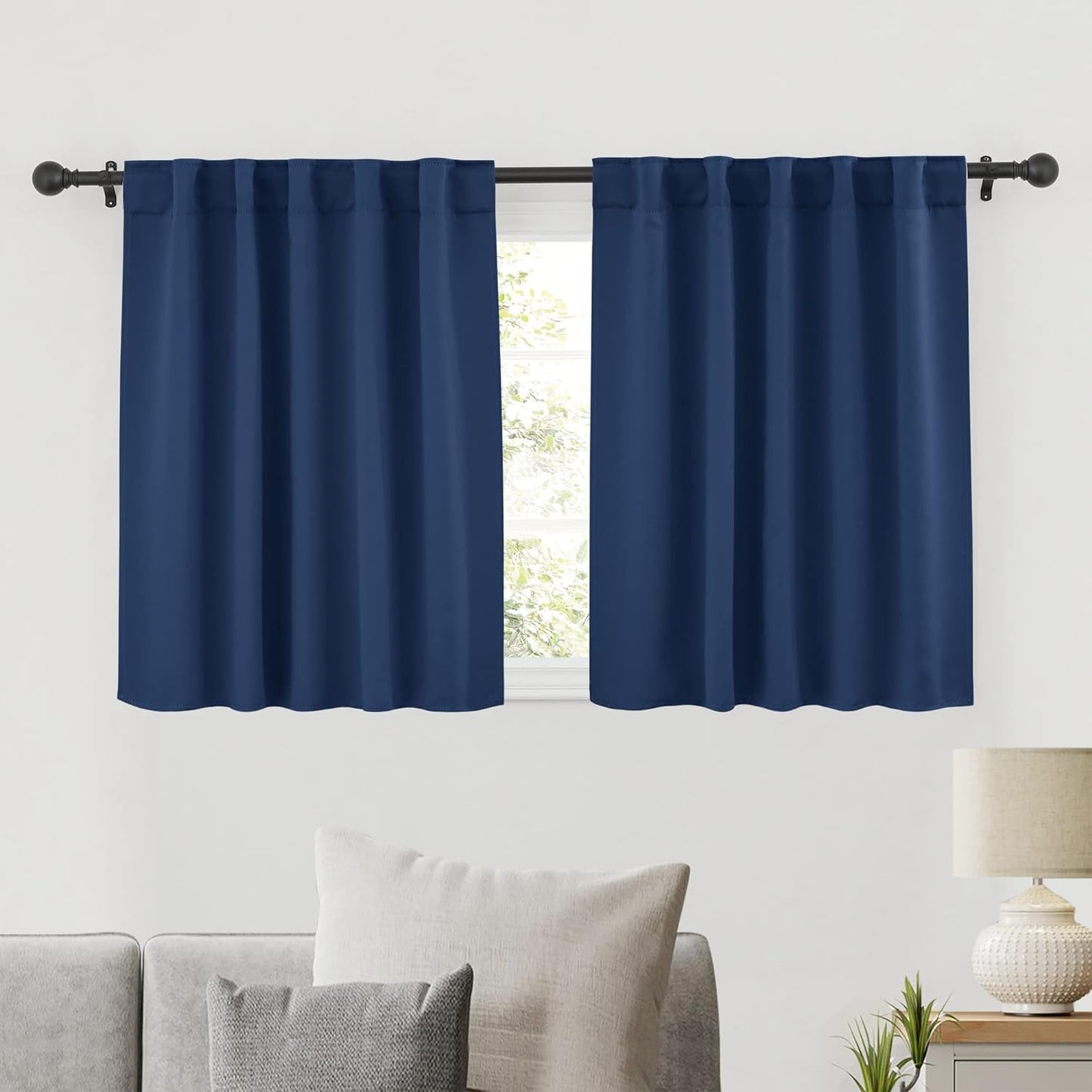 RYB HOME Bathroom Curtains Blackout - Thermal Insulating Privacy Small Window Curtains Short for Bedroom Basement Kitchen Kids Nursery Cabinet, Wide 42 x Long 30 inches, 2 Panels, Navy Blue
