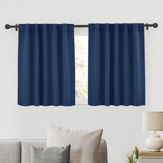 RYB HOME Bathroom Curtains Blackout - Thermal Insulating Privacy Small Window Curtains Short for Bedroom Basement Kitchen Kids Nursery Cabinet, Wide 42 x Long 30 inches, 2 Panels, Navy Blue
