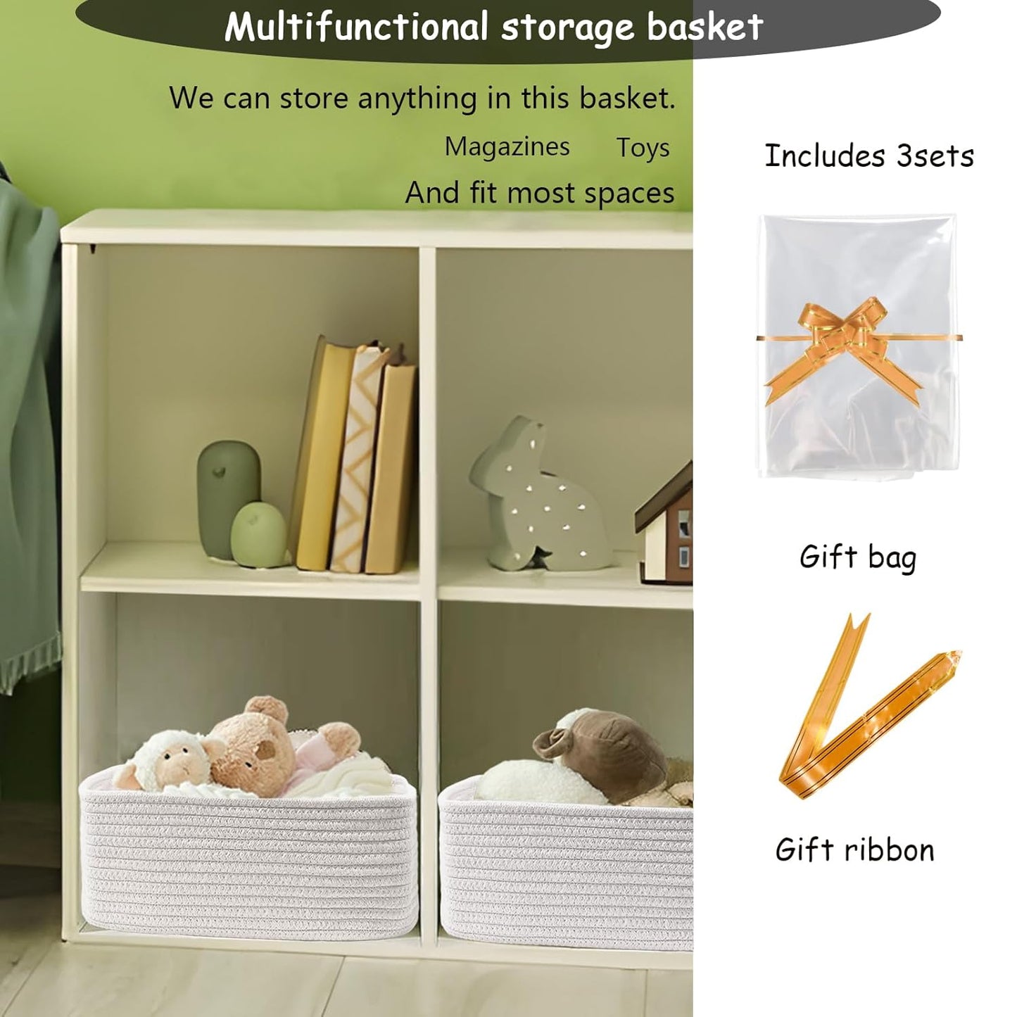 COMFY-HOMI 11.5"x7.5"x4.7" Storage Baskets for Organizing | Cotton Rope Woven Basket | Toy Storage Bin Box | Basket for Shelves, Closet Organizer Bin, Decorative Closet Shelf, 3 Pack, All white