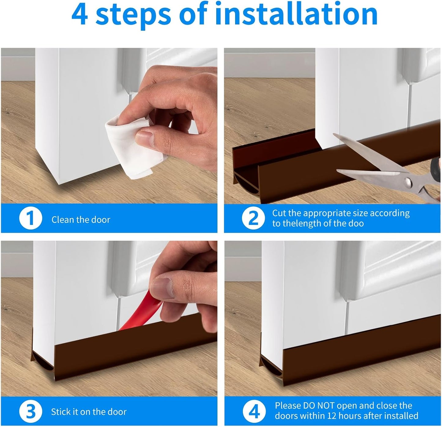 Door Draft Stopper, Strong Adhesive Door Sweep for Exterior and Interior Doors, 39” Length Cuttable Under Door Seal. (Brown, 1 Pack)