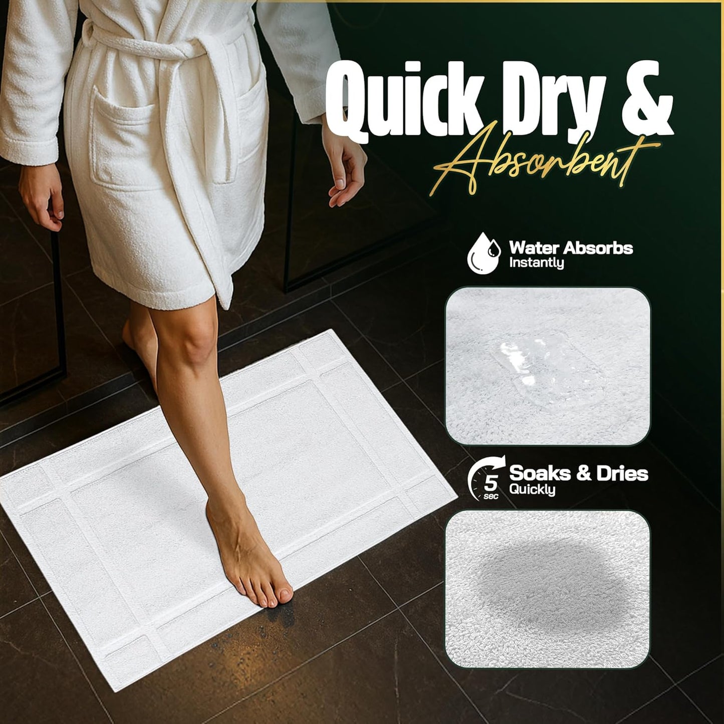 Pearl Linens Pack of 12 100% Cotton Bath Mat 18x25 inches, Soft & Absorbent Quick Dry Bathroom Mat Set, Not Bathroom Rugs, After Shower Mat, Bath Tub Mat, 687 GSM, Machine Washable, White