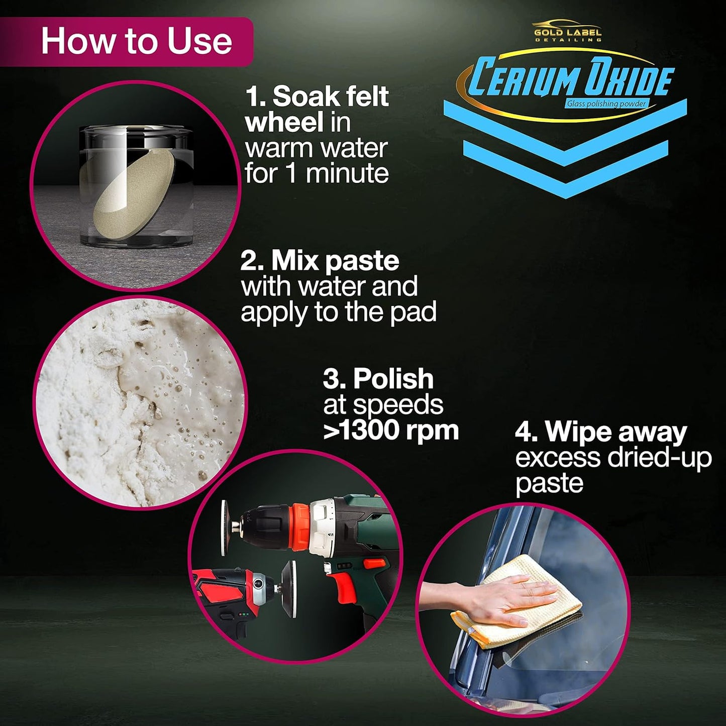 Optical Grade Cerium Oxide 8oz Glass Repair Powder | Glass Window and Windshield Repair