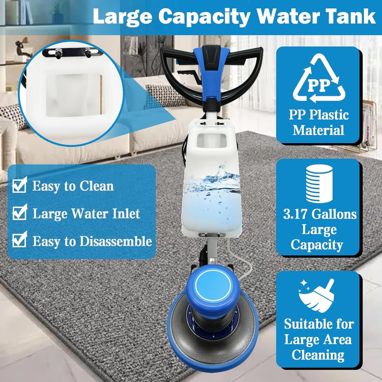 TECHTONGDA Floor Polisher Commercial Floor Buffer Scrubber Buffer Polisher Machine 17" Carpet Cleaning Machine Industrial Orbiter Floor Cleaning 175RPM with 3gal Tank and 3 Brush heads