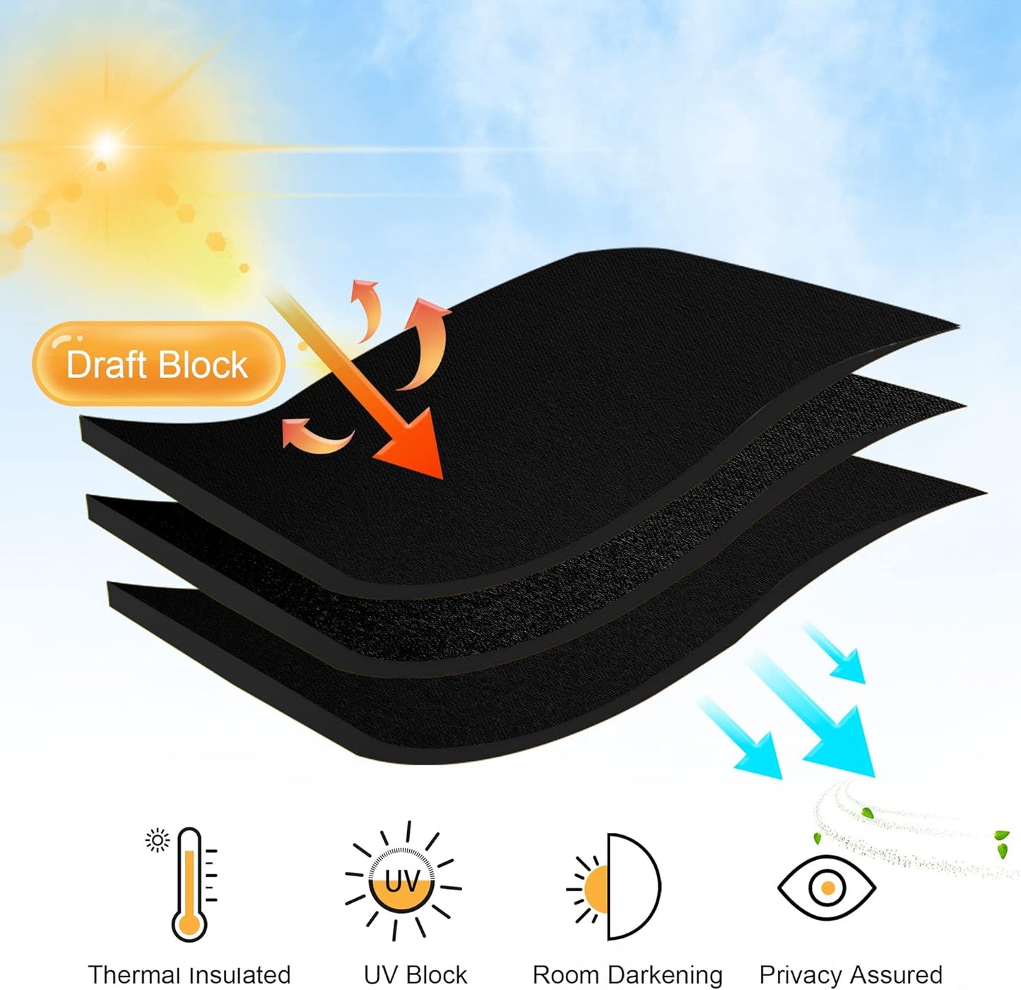 RYB HOME Blackout Curtains for Bedroom, Back Tab Curtain Drapes for Dining Room/Living Room/Garage/Staircase Window, Wide 42 x Long 72 inch, Black, 1 Pair