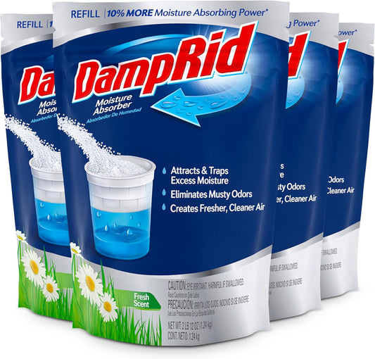 DampRid Refill Bag, 4-Pack - Fresh Scent Moisture Absorbers for Rooms with Excess Humidity, Long-Lasting, Eliminates Musty Odors and Creates Fresher Air, 4/2 lb. 12 oz (1.24 kg)
