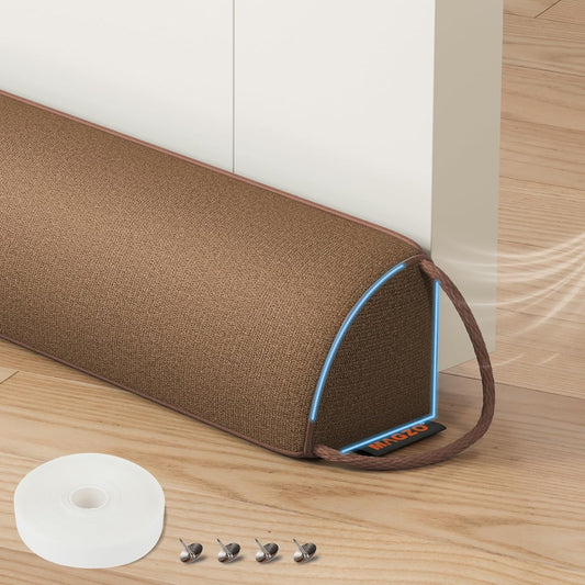 MAGZO Door Draft Stopper 36 Inches, Weighted Triangular Door Snake for Winter Noise Blocker with Hook Loops,Brown