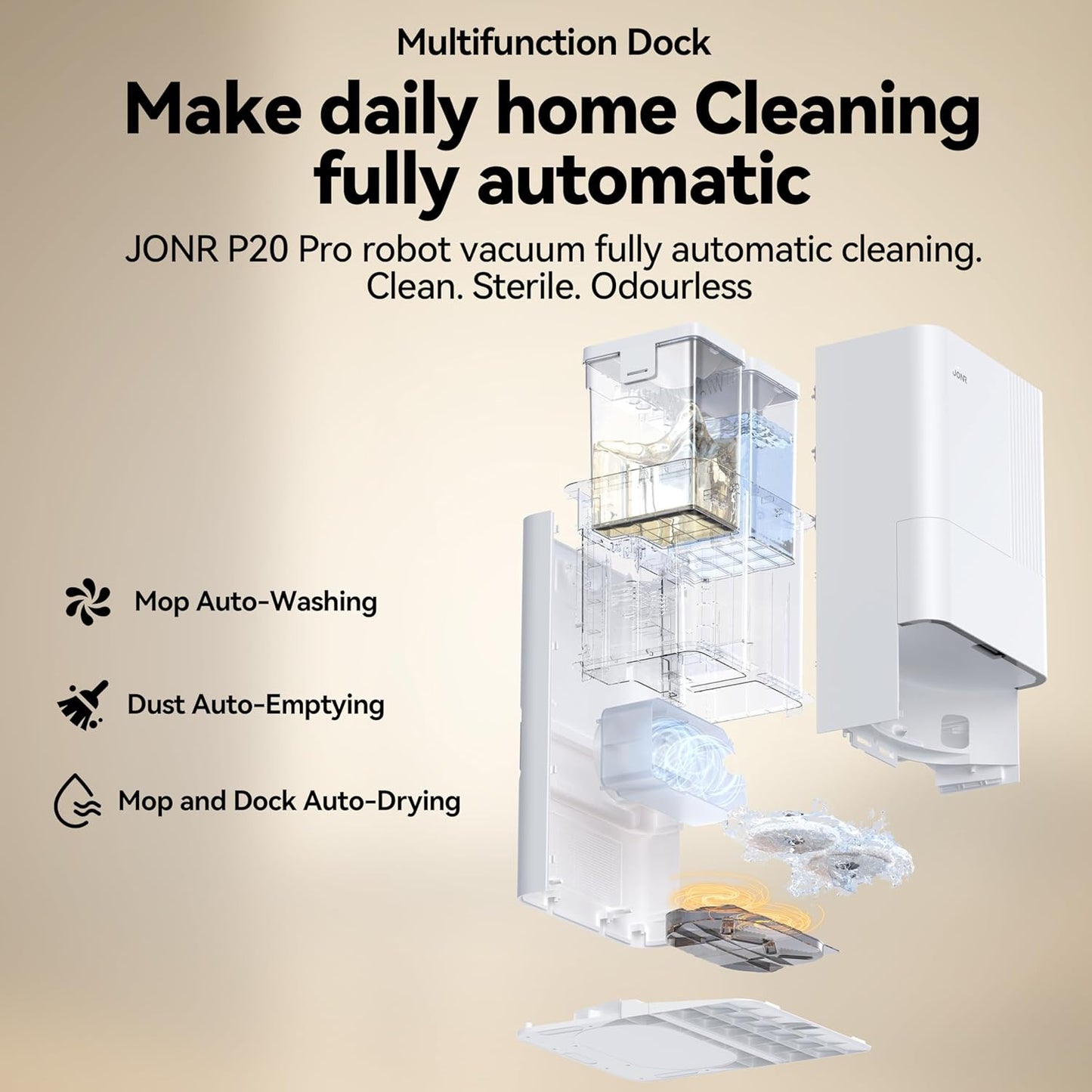 JONR P20 Pro Robot Vacuum and Mop with Self-Emptying, Self Lifting, 8000Pa Station, Auto Mop Washing & Hot Drying, Self-Refilling, Obstacle Avoidance, Adaptive Edge Mopping, LiDAR Navigation