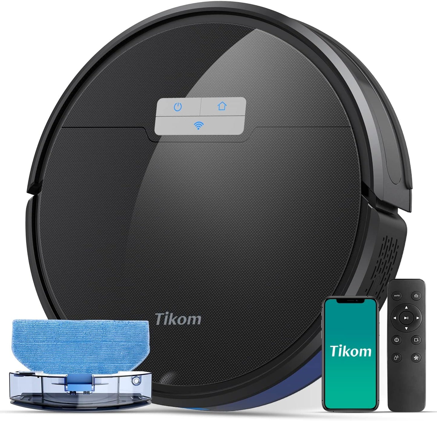 Tikom G8000 Pro Robot Vacuum and Mop Combo, 4500Pa Suction, 150Mins Max, Robotic Vacuum Cleaner with Self-Charging, Quiet, APP&Voice Control, Good for Carpet, Hard Floor, Black