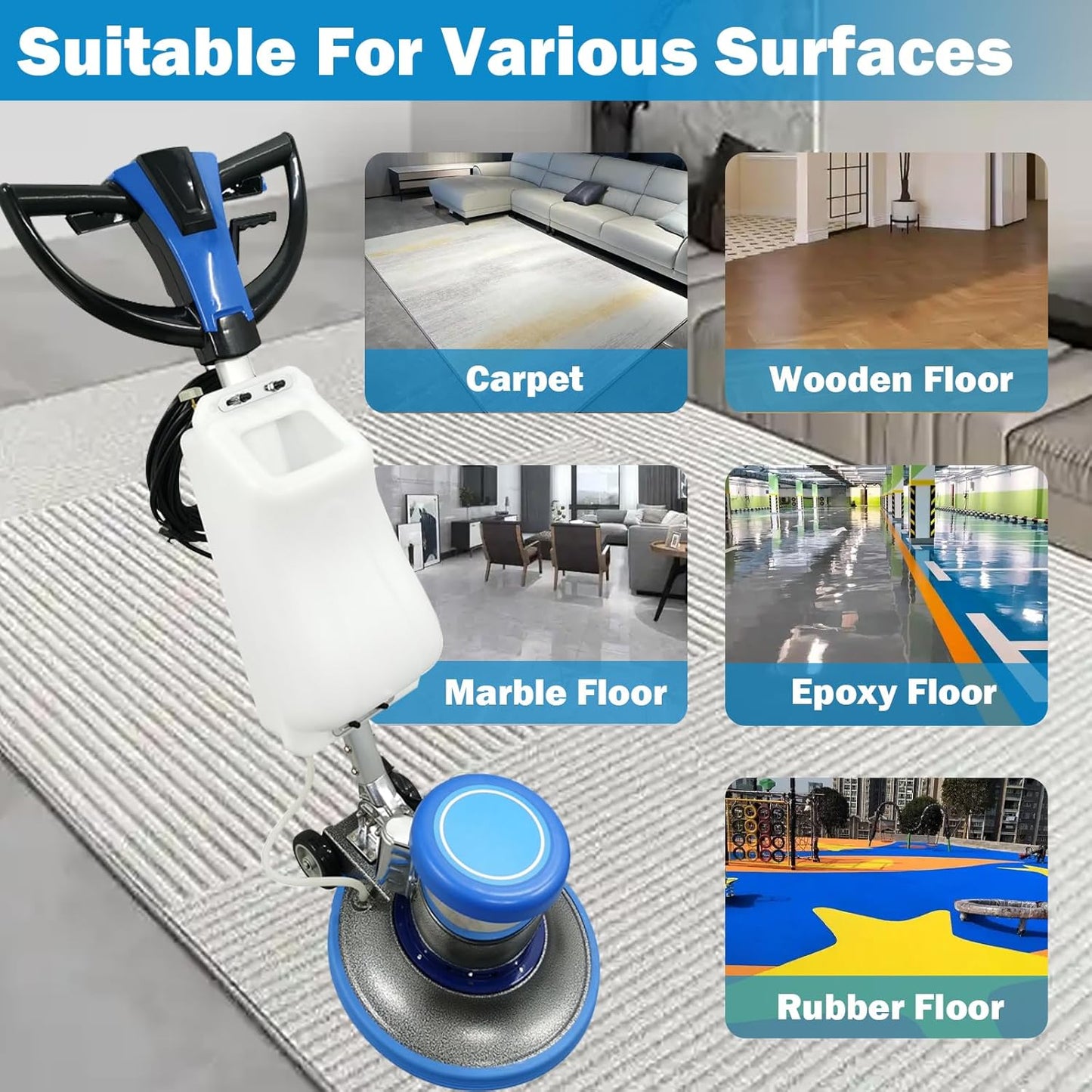 TECHTONGDA Floor Polisher Commercial Floor Buffer Scrubber Buffer Polisher Machine 17" Carpet Cleaning Machine Industrial Orbiter Floor Cleaning 175RPM with 3gal Tank and 3 Brush heads