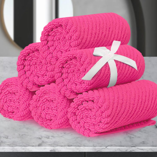 VOOVA & MOVAS Pink Washcloths (6PC, 13"x13") - 100% Cotton | Lightweight | Thick | Quick Dry | Soft | Absorbent, Luxury Towels for Face, Fluffy Wash Cloths for Bathroom, Towel Gift Set, Hot Pink