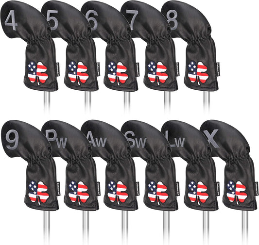 CRAFTSMAN GOLF 11pcs /Set USA US Flag Clover Leather Left Right Black White Green Dark Blue Iron Covers Headcover Also Available for Custom Version with Your Name